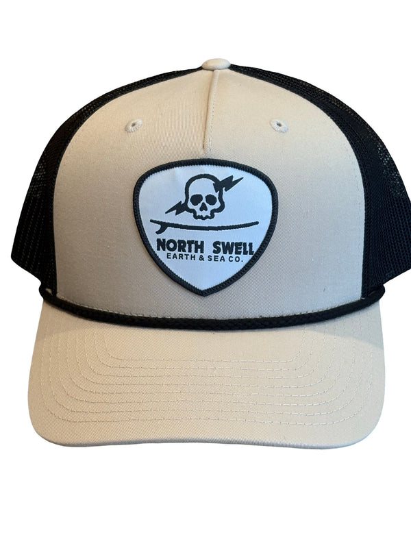 Tan Skull Surfboard Patch Trucker Hat