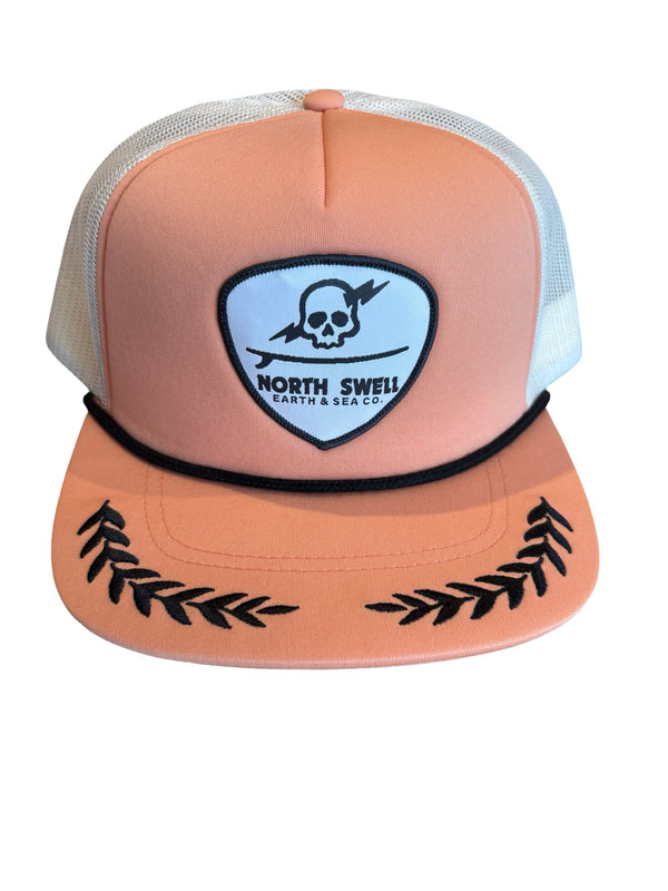 Coral Captain Skull Surf Patch Hat