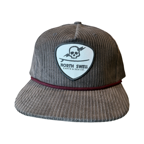 Grey Corduroy Surf Skull Patch Hat