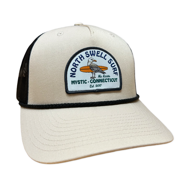 Tan Surfing Bird Patch Trucker Hat