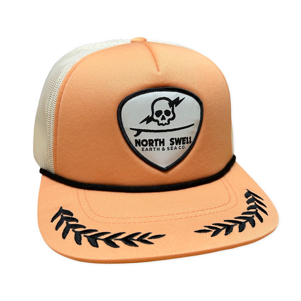 Coral Captain Skull Surf Patch Hat
